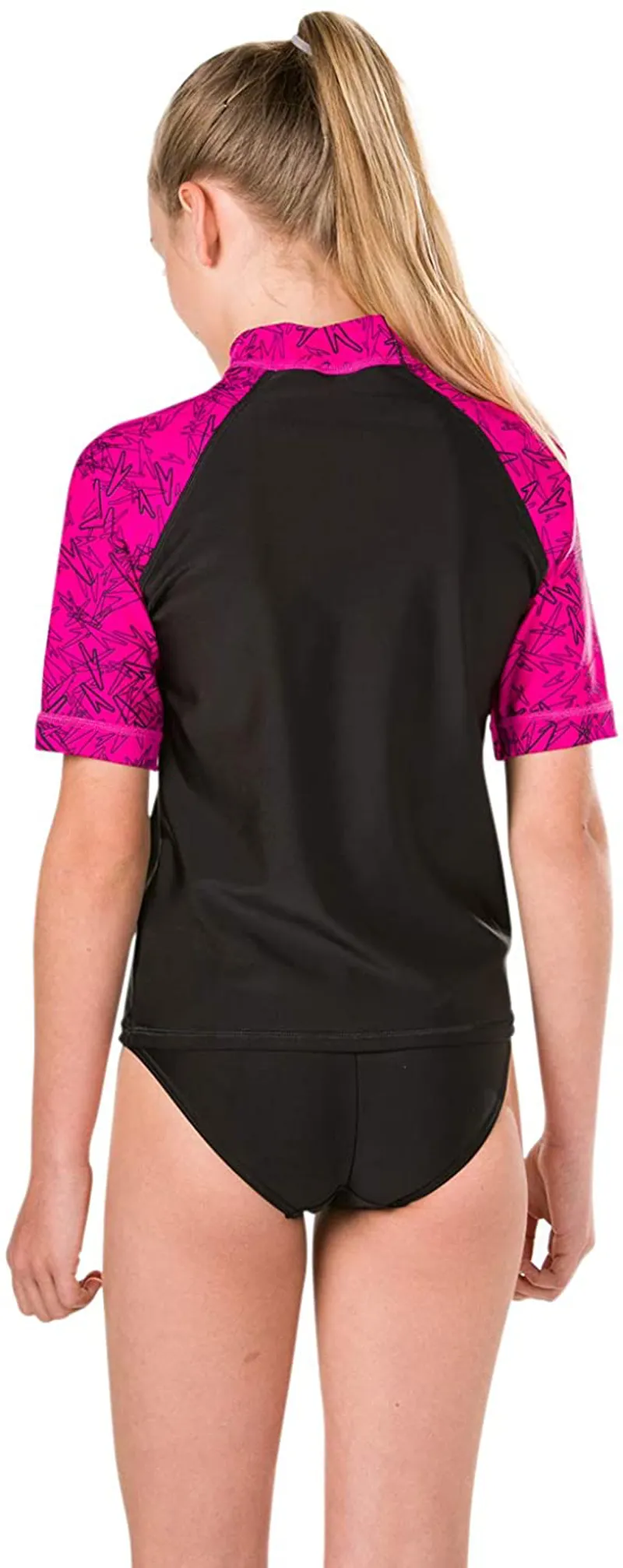 Speedo Girl's Boom Rash Vest Black/Pink 30-3